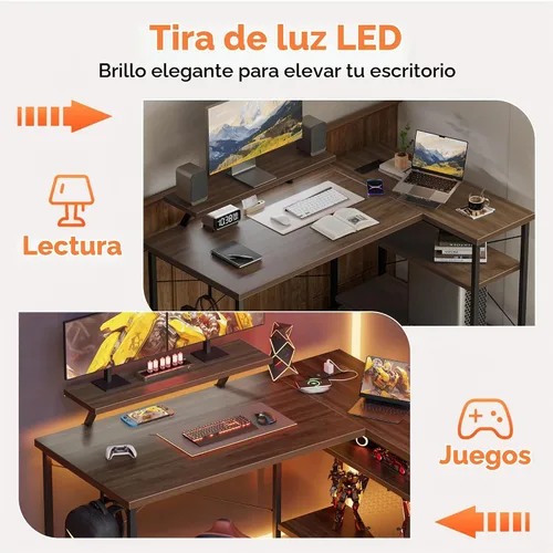 Vista 8 de Mericonia Escritorio esquinero de 40 pulgadas con soporte para monitor Nogal