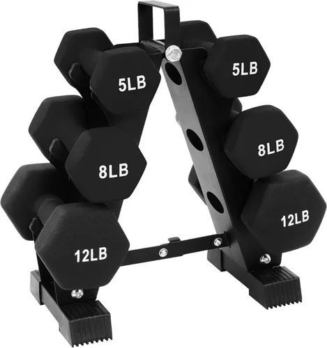 Vista 10 de BalanceFrom Neoprene Coated Iron Dumbbell Hex Weights Set with Stand – Color-Coded or Black Options with Non-Slip Grip for Strength Training