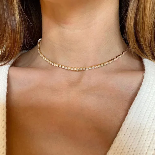Vista 4 de HERIER Tennis Necklace for Women 14K Gold Plated or Silver Rhinestone Choker Necklaces Dainty Zirconia Cut Faux Diamond chain 3mm