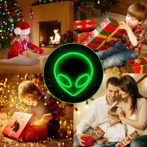 Vista 4 de Letrero de neón alienígena LED verde con luces de neón USB/funciona con pilas, letrero de luces alienígenas genial para decoración de pared