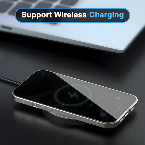 Vista 6 de Funda de privacidad de metal de titanio para iPhone 16, protector de pantalla de privacidad integrado y protector de lente de cámara, adsorción