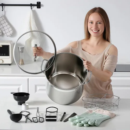Vista 6 de Olla de Enlatado de Acero Inoxidable con Estante y Tapa, Gran Enlatador de Baño de Agua, Kit Inicial Completo de Suministros para Enlatado Casero