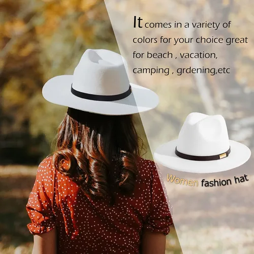 Vista 6 de Gossifan Sombreros Fedora para hombre, sombrero Panamá de ala ancha con cinturón clásico