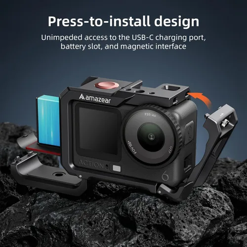 Vista 4 de AMAZEAR Funda protectora de metal para accesorios DJI Osmo Action 6, jaula multifunción Action6 Pro, carcasa de aluminio más fuerte con tapas