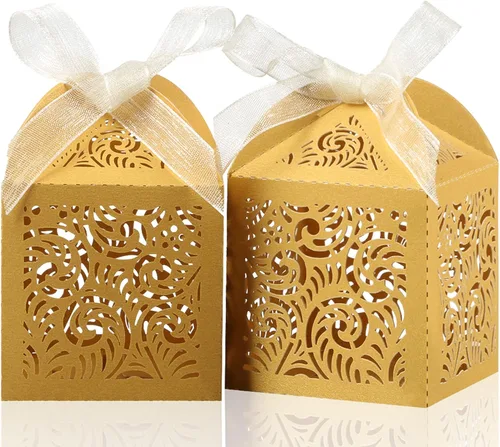 Vista 8 de COTOPHER 60 cajas de recuerdo cortadas con láser, caja de regalo pequeña de 2 x 2 x 2.75 pulgadas para regalos, recuerdos de fiesta de boda
