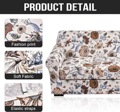 Vista 3 de JIAN YA NA Funda elástica de 4 piezas para sofá de 3 cojines, funda de sofá con estampado floral con fundas de cojín individuales, funda elástica