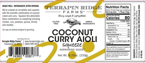 Vista 2 de Terrapin Ridge Farms - Salsa de guarnición de alioli de coco y curry - Una botella exprimible de 8.25 onzas - Sin gluten, apta para dieta
