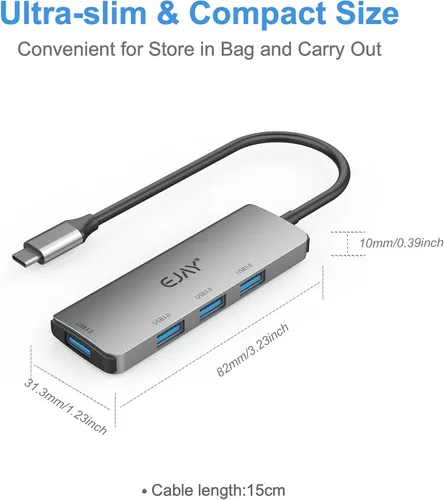 Vista 4 de Adaptador de concentrador USB C 4 en 1, divisor USB 3.0 de aluminio de 4 puertos con transferencia de datos de 5 Gbps para MacBook Pro/Air, iPad