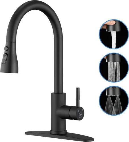 Vista 11 de GAGALIFE Grifos de cocina con rociador desplegable – Grifo de fregadero de cocina con hoja de alta presión, níquel cepillado de arco alto, mango