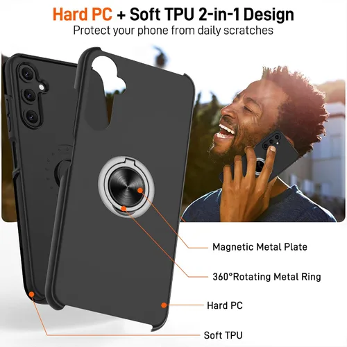 Vista 7 de Gritup - Funda para Galaxy A05S con protector de pantalla HD×2, funda protectora para teléfono a prueba de golpes con soporte magnético de anillo