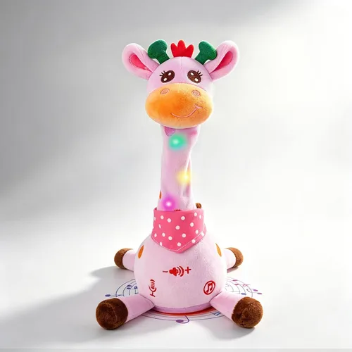 Vista 10 de Jirafa que habla bailando con cuernos dorados, juguete de peluche para bebé que repite lo que dices, juguete musical con cuernos dorados, regalos