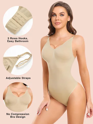Vista 4 de Xibing Faja moldeadora para mujer, con control de abdomen, sin costuras, cuello en V, ajustable, sin mangas
