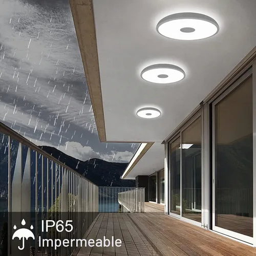Vista 6 de Lámpara de techo impermeable mejorada con música LED con altavoz Bluetooth, certificado FCC UL1598, luz cambiante de color de 18 W con control