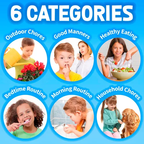 Vista 5 de Tabla de tareas para varios niños, incentivo de comportamiento para el hogar, borrado en seco y tablero magnético para 2 niños, incluye 54 tarjetas