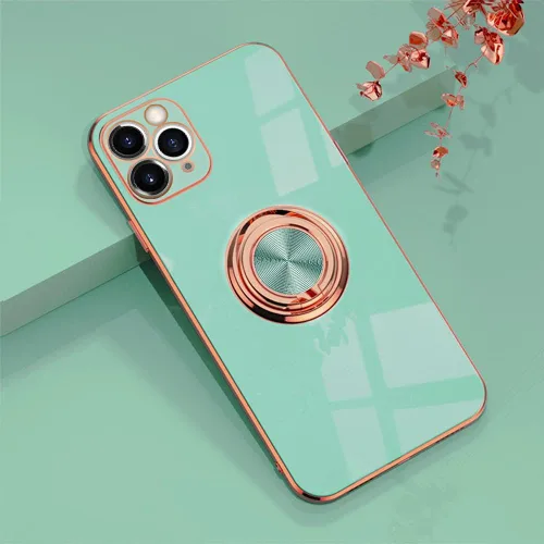 Vista 93 de Compatible con iPhone 11 Kickstand, anillo de rotación de 360 grados integrado con borde de oro rosa brillante que funciona con soporte magnético