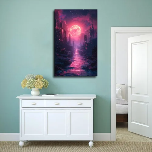 Vista 4 de Synthwave Neon City Print – Retro Sci-Fi Digital Art – Modern Vibrant Wall Decoration Modern Wall Prints Abstract Geometric Minimalist Art Framed