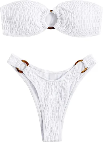Vista 2 de WDIRARA Conjunto de bikini de 2 piezas sin tirantes para mujer