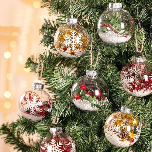 Vista 6 de 10 bolas de adorno transparentes de Navidad, bolas decorativas de plástico rellenables colgantes, decoraciones de bolas de Navidad transparentes