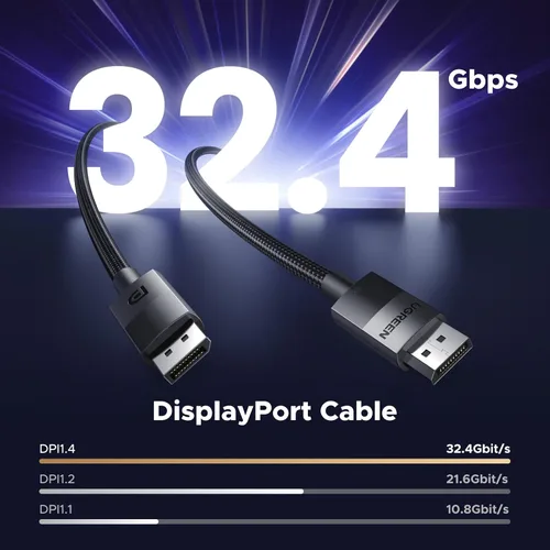 Vista 3 de UGREEN Cable DisplayPort 8K, DP 1.4 Cable DisplayPort compatible con 8K@60Hz, 4K@240Hz, FreeSync, G-Sync, HDR, 32.4Gbps para HDTVs, pantallas