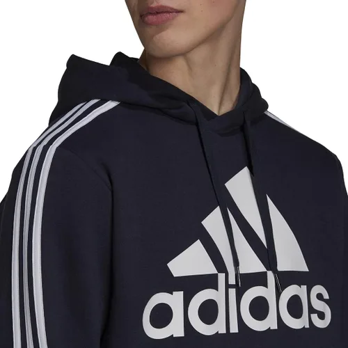 Vista 5 de adidas Sudadera con capucha de forro polar de 3 rayas para hombre, Gris jaspeado medio-negro.