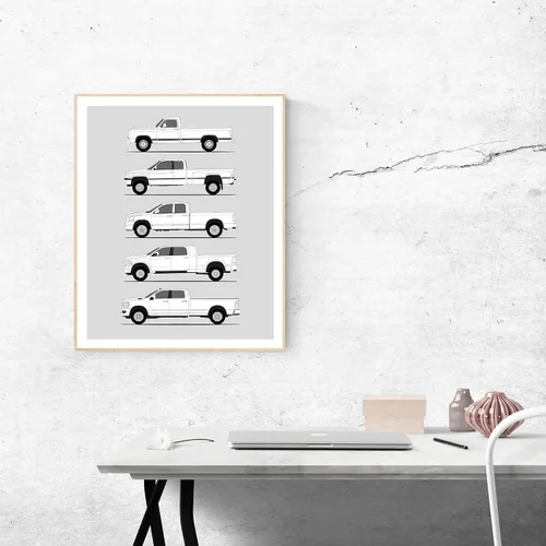 Vista 3 de Idea Network Póster hecho a mano compatible con Dodge 3500, arte de pared hecho a mano, decoración de Dodge Ram 3500 D-350 Generations History