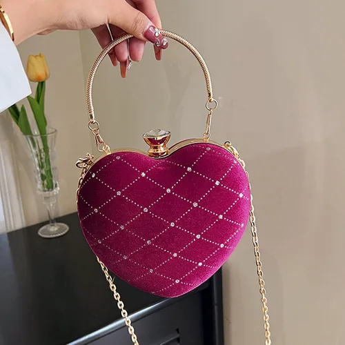 Vista 6 de Reberomantic Bolso de noche en forma de corazón Bolso de embrague de terciopelo Bolso de noche sólido