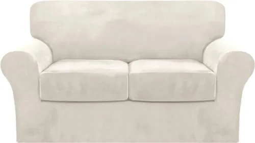 Vista 53 de FantasDecor Fundas de terciopelo para sofá de 2 piezas para sala, con cojín individual, protector elástico de muebles para mascotas, lavable a Negro