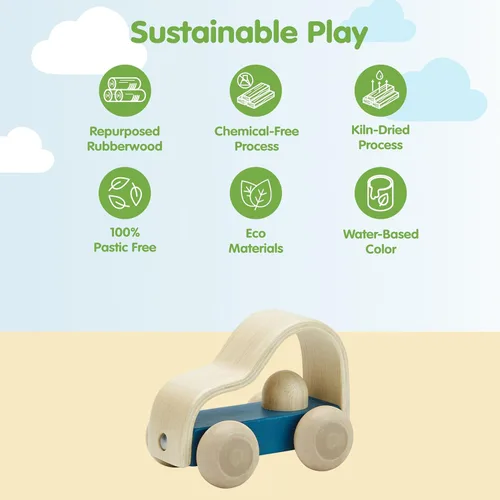 Vista 3 de PlanToys® Vroom Truck Juguete de empuje de madera para niños pequeños Coche Vroom