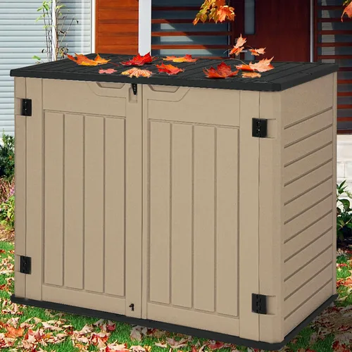 Vista 11 de YITAHOME - Cobertizo de almacenamiento horizontal al aire libre con puerta bloqueable en forma de X, cobertizo de herramientas de resina resistente