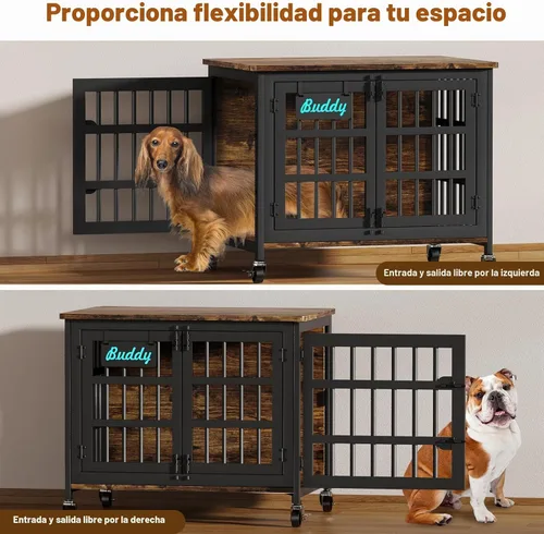Vista 4 de EasyCom Mueble de jaula para perros de 33"/27" con etiqueta de nombre, perrera resistente para interiores para perros medianos y pequeños, jaula