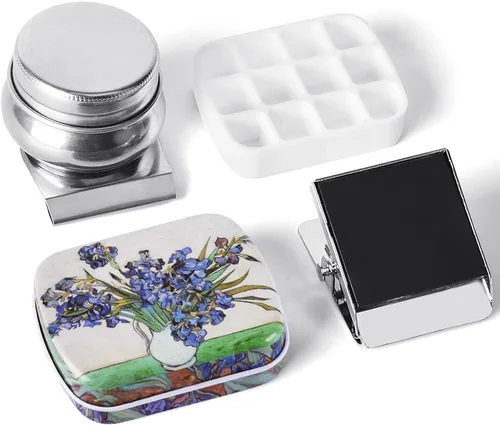 Vista 15 de Caja de estuche de acuarela portátil de mini lata de 12 pozos vacía con bandeja de mezcla de pintura es un pequeño kit de almacenamiento para viajes