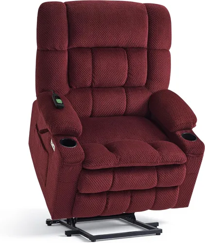 Vista 28 de MCombo Silla reclinable eléctrica de motor dual con masaje y calor para personas mayores, posición infinita, puertos USB, portavasos, tela 7890 Beige