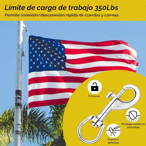 Vista 3 de DELSWIN Ganchos giratorios para bandera, clips de asta de bandera resistentes de 3.5 pulgadas para cuerda de asta de bandera, perno de acero