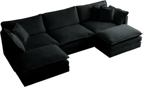 Vista 5 de Sofá modular en forma de U con reposapiés reversible, sofá modular de 5 plazas, sofá esquinero convertible, moderno, minimalista, suave