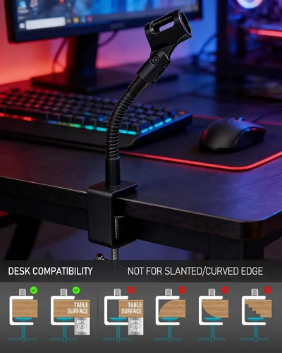 Vista 5 de Soporte de micrófono flexible de cuello de cisne de 6 pulgadas con abrazadera de escritorio resistente para podcast, reuniones, conferencias