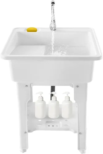 Vista 12 de CNCEST Fregadero de lavandería independiente, fregadero utilitario para interiores y exteriores con grifo giratorio de 360° y dispensador de jabón
