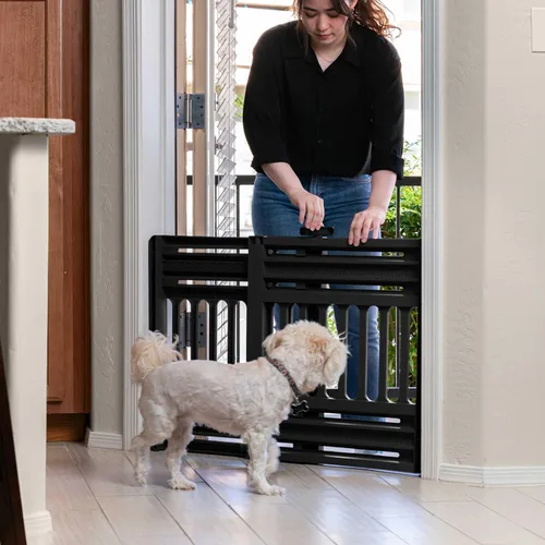 Vista 6 de IRIS USA Puerta para perros de 24"-39", barrera ajustable para mascotas para interiores, puerta para cachorros, perros pequeños, gatos, fácil