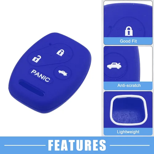 Vista 3 de Estuche protector de llave inteligente con 4 botones para Honda Accord Civic CR-V Element Pilot, de silicona, negro y azul (Paquete de 2)