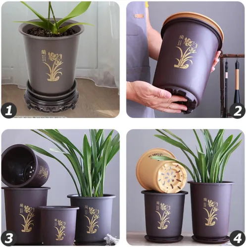 Vista 6 de 3 Sets Orchid Flower Pots Plastic Planters with Drainage Tray