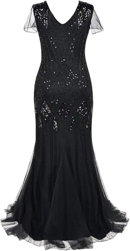Vista 3 de Vestido vintage de los años 20 con lentejuelas para mujer, vestido de cóctel de noche con accesorios de los años 20