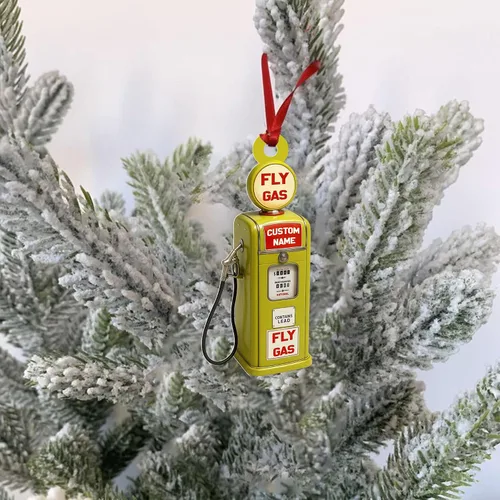 Vista 10 de Adorno de Navidad personalizado con bomba de gas 2025, decoración retro personalizada de árbol de estación de servicio, regalo único de recuerdo