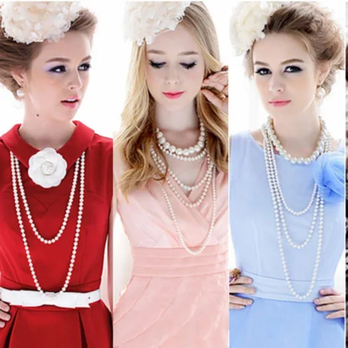 Vista 7 de Merdia Elegante suéter blanco largo para mujer, collar de perlas creadas, collar de cuentas