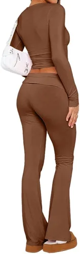 Vista 5 de Hafailia Leggings casuales y suaves para mujer, ajustados, doblados sobre la cintura, pantalones de yoga