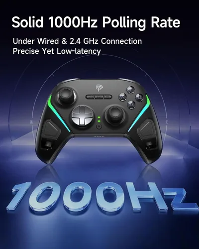 Vista 7 de EasySMX D10 Wireless Game Controller TMR Anti-Drift Joysticks, Dual-Mode Triggers, 1000Hz Polling, Mechanical Buttons, RGB Bluetooth Gamepad for