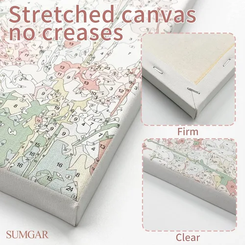 Vista 4 de SUMGAR Kit de pintura enmarcada por números para adultos flores, kit de pintura de lienzo de flores silvestres rosas con marco, pintura acrílica