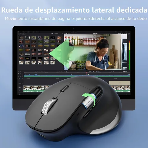 Vista 5 de Acer - Ratón ergonómico inalámbrico recargable con desplazamiento lateral (BT5.2+2.4GHz), ratón Bluetooth para computadora portátil, 6 DPI