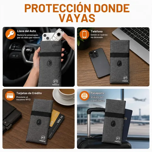 Vista 5 de FIREDOG Faraday Pouch for Car Keys and Smartphone, Key Signal Blocking Bag, Cell Phone Keyless Entry Fob Signal Blocking Bag Gris