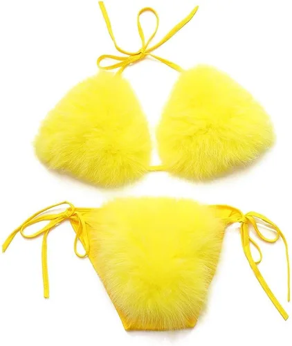 Vista 16 de ZOSCGJMY Conjunto de bikini de dos piezas de piel sintética para mujer Beige