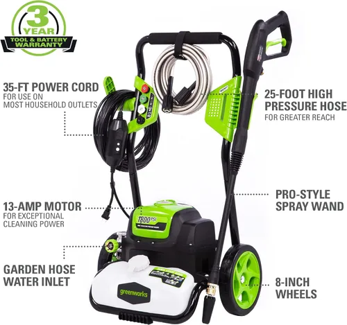 Vista 2 de Greenworks 1800 PSI 1.2 GPM Lavadora a presión (Marco abierto) Certificada PWMA