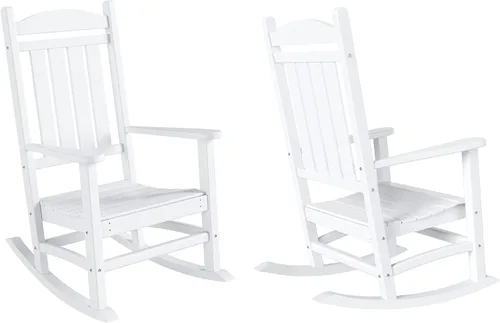 Vista 16 de HDPE Laguna Silla mecedora Adirondack de polietileno para exteriores (juego de 2), color negro